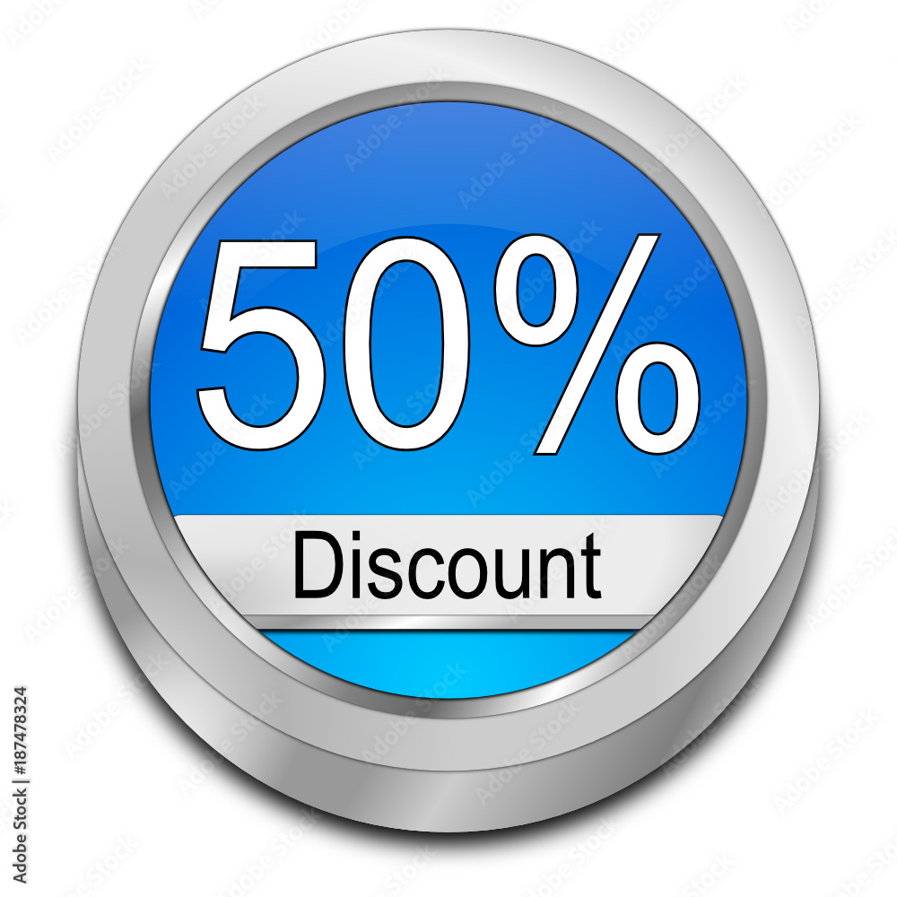 50% Discount button - 3D illustration 50% Discount button - 3D illustration