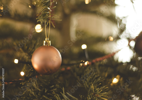 Close up of bronze and gold Christmas tree decoration