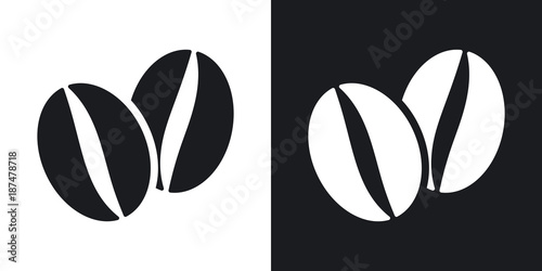 Vector coffee beans icon. Two-tone version on black and white background