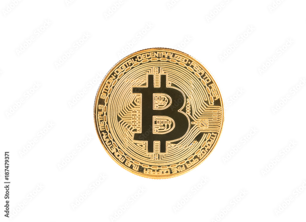 Golden bitcoin isolated, crypto-currency investment Golden bitcoin isolated, crypto-currency investment
