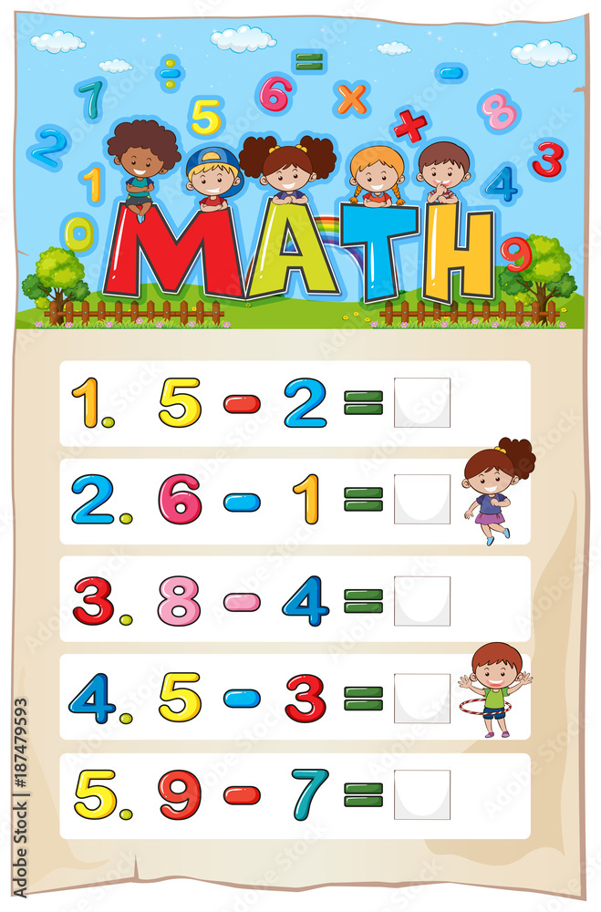 Obraz premium Worksheet design for subtraction