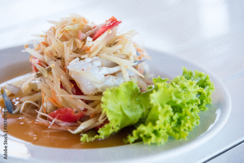 Papaya salad is made from fresh and clean crab crab.Thailand. Papaya salad is made from fresh and clean crab crab.Thailand.