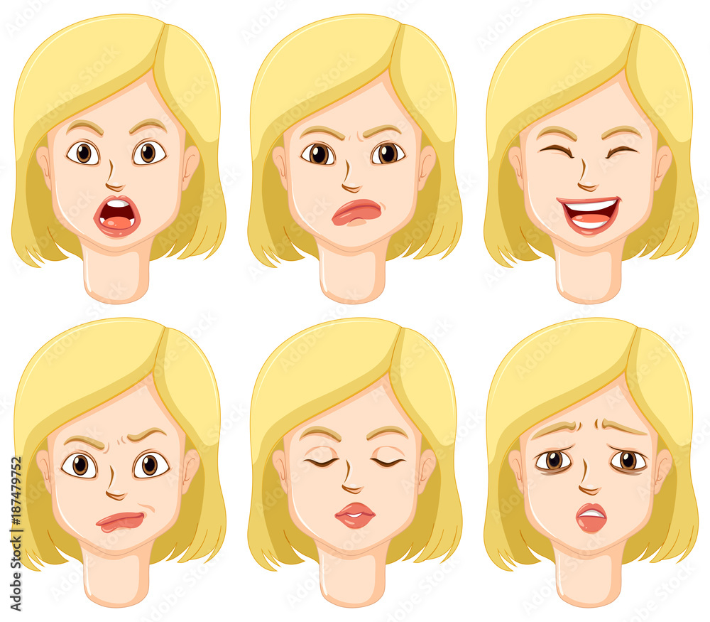 Woman with different facial expressions Woman with different facial expressions