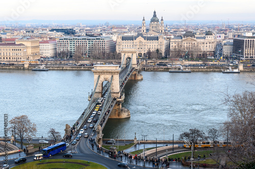 Chain Bridge and Szent Istvan Bazilika, Budapest, Hungary