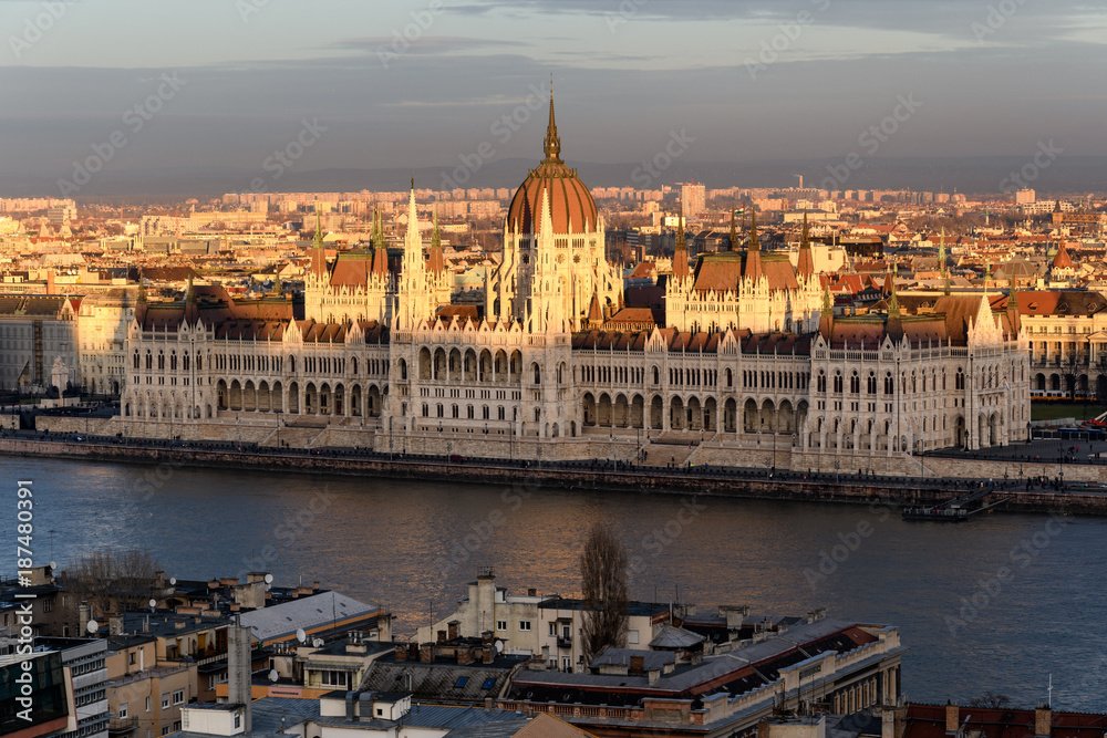 Parliament of Hungary, Budapest, Hungary at sunset