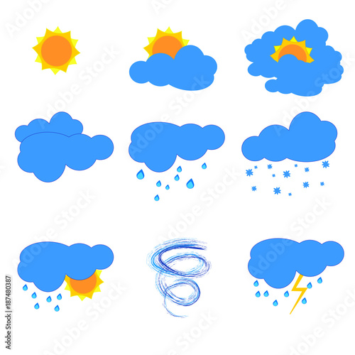    Set of weather icons on a white background. Illustration. Vector.