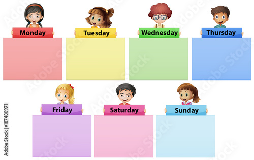 Happy children and seven days of the week