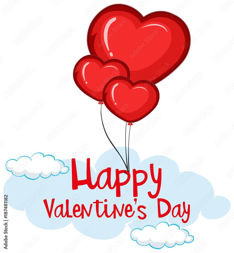 Velentine card template with heart balloons