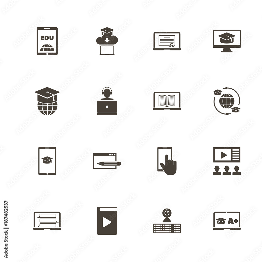Online Education icons. Perfect black pictogram on white background. Flat simple vector icon.