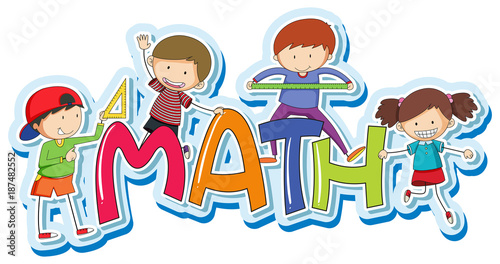 Font design for word math with happy kids