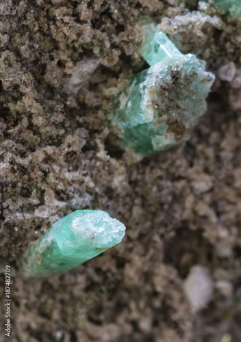 Emerald crystal in the rock.