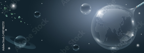 Banner of the universe. A conceptual web banner. The planet in the form of bubbles. Vector graphics. Background