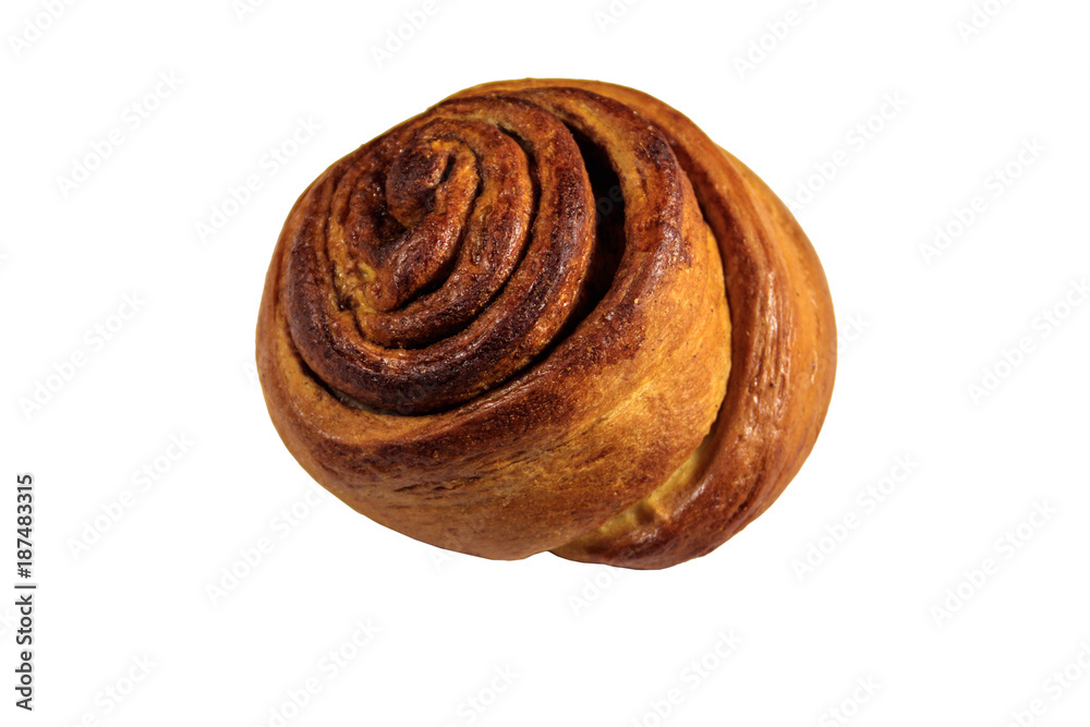 Sweet cinnamon bun isolated on white background