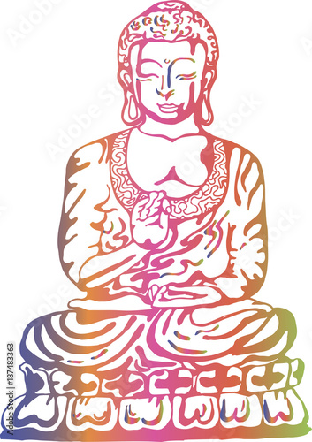 Buddha in meditation in the style of street art. Colorful vector illustration of a black and white buddha