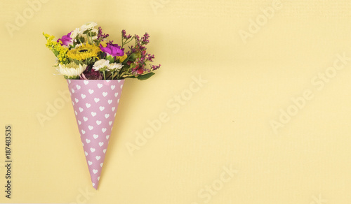flowers in a horn for ice cream