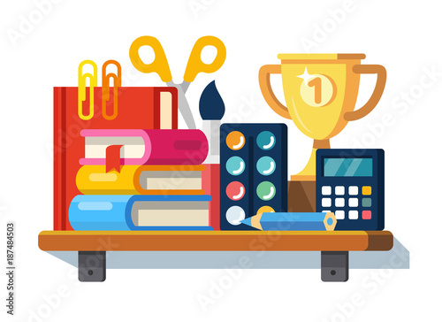 School tools on the shelf.