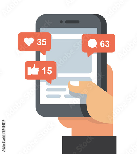 Man holding mobile phone with social network
