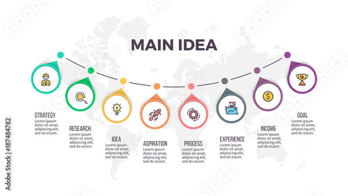 Business infographics. Timeline with 8 steps, options. Vector template.