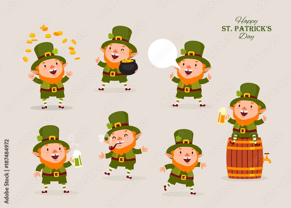Leprechaun, Vector Illustration, St. Patrick's Day, Isolated Objects for Design, Vector, Set of Characters 1 Leprechaun, Vector Illustration, St. Patrick's Day, Isolated Objects for Design, Vector, Set of Characters 1