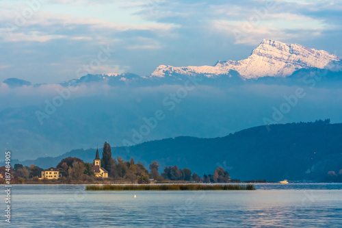 Landscape along the shores of the upper Zurich lake (Obersee), Swizterland photo