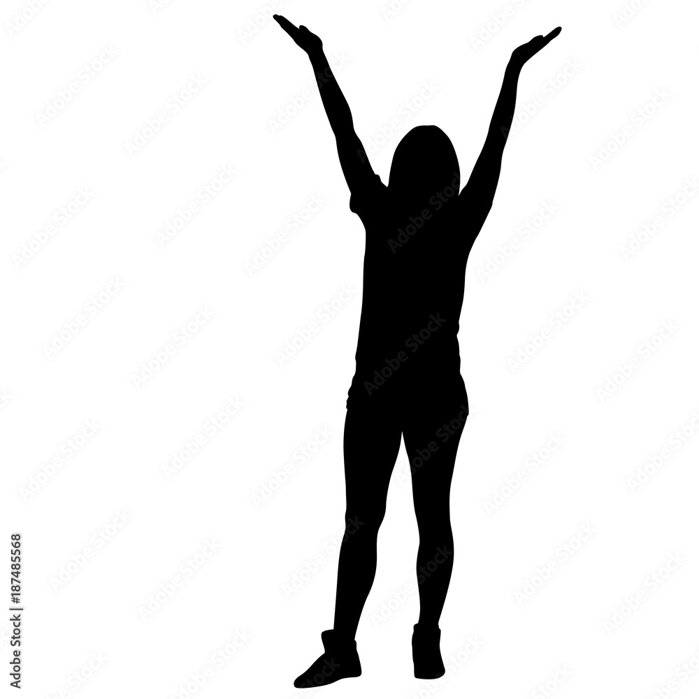 Silhouette of People dancing with a raised hand on White Background