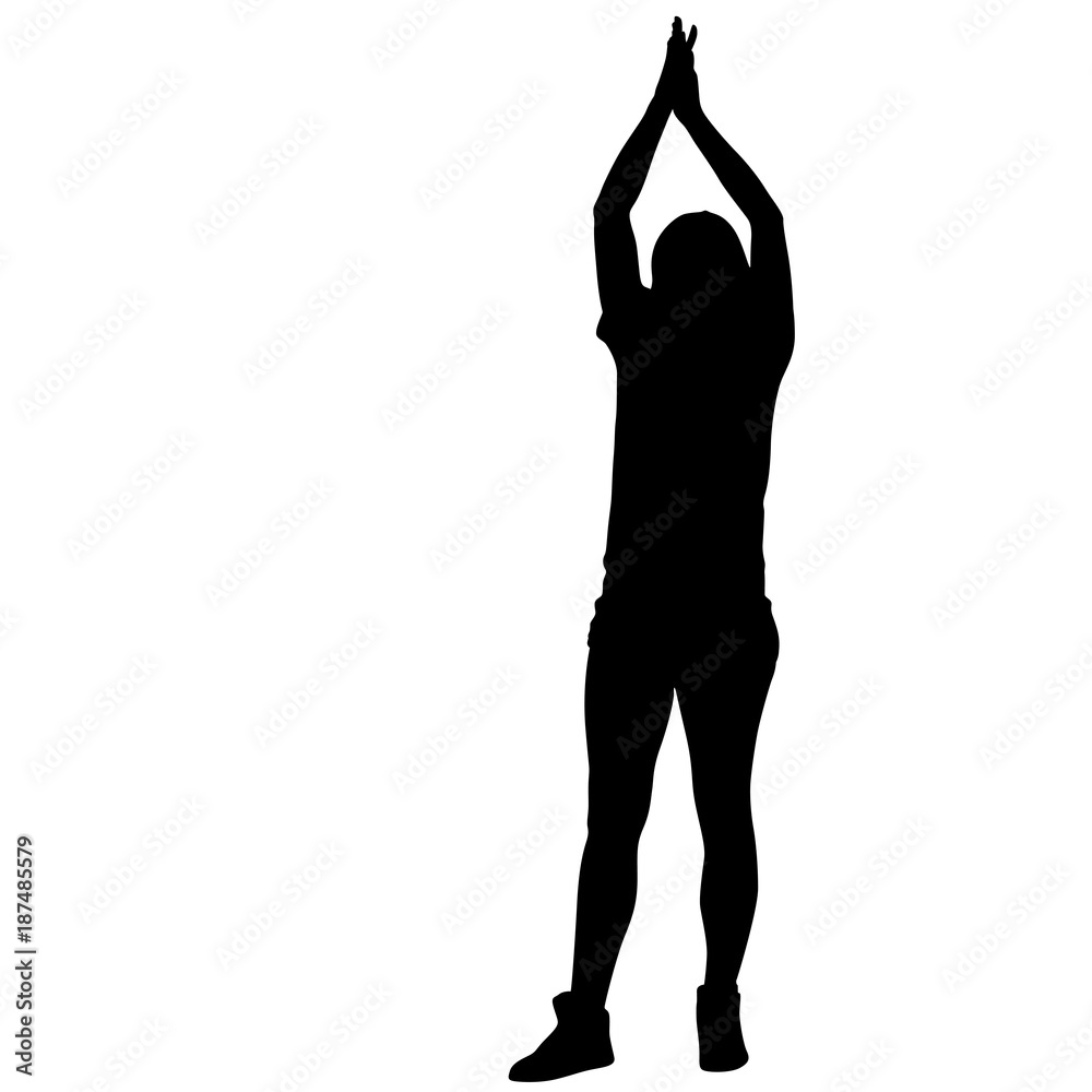 Silhouette of People with a raised hand on White Background Silhouette of People with a raised hand on White Background
