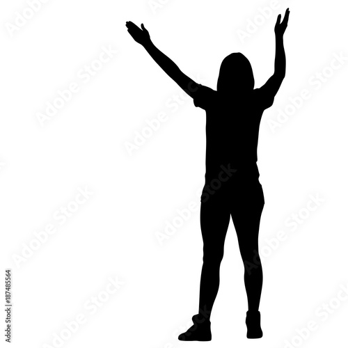 Silhouette of People dancing with a raised hand on White Background © Arrows