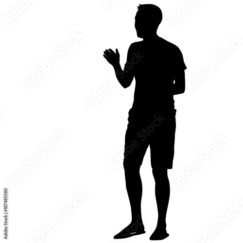 Silhouette of People with a raised hand on White Background