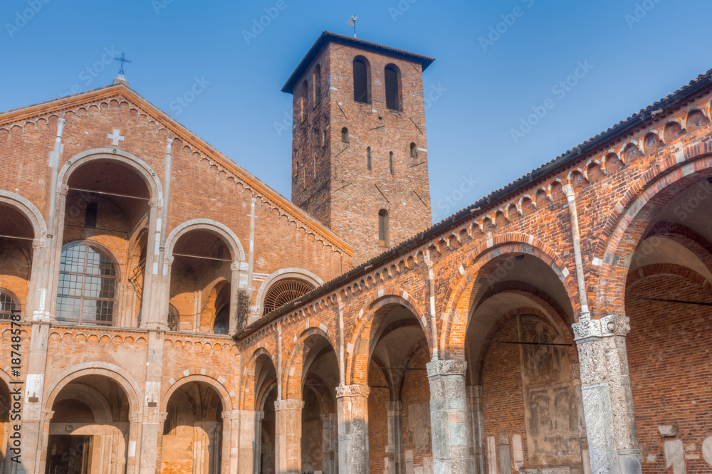 The Basilica of Sant'Ambrogio, Milan, Lombardy, Northern Italy. Completed in 1099. Romanesque style