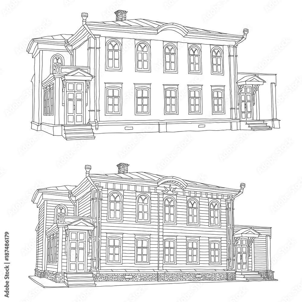 Drawing the house where Vladimir Ulyanov lived Lenin, in the city of Ulyanovsk Illustration