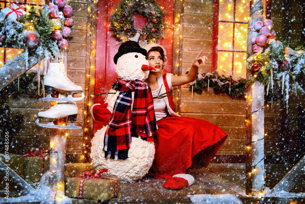 santa girl and snowman