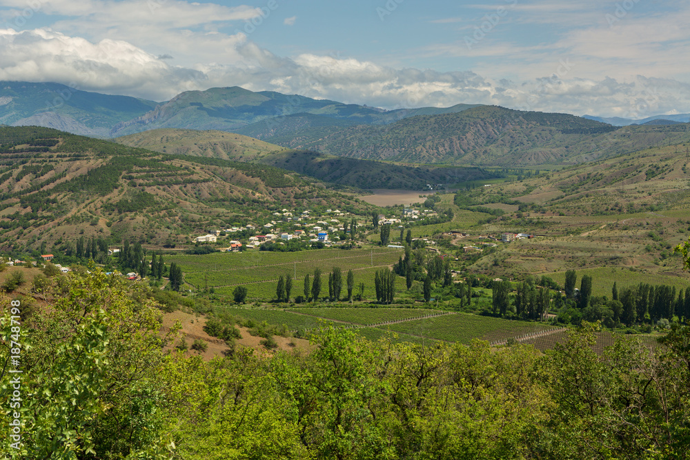 Vineyards and settlement in mountains of the Crimean peninsula