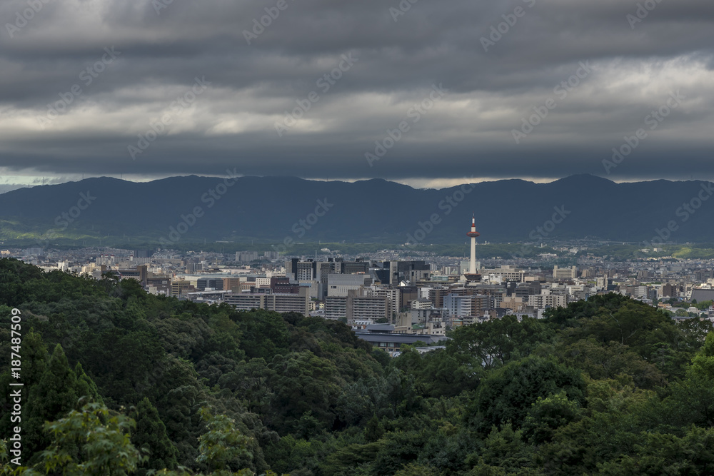 Kyoto City with summer season in Japan view from Kiyomizu Temple, with the Kyoto tower in view
