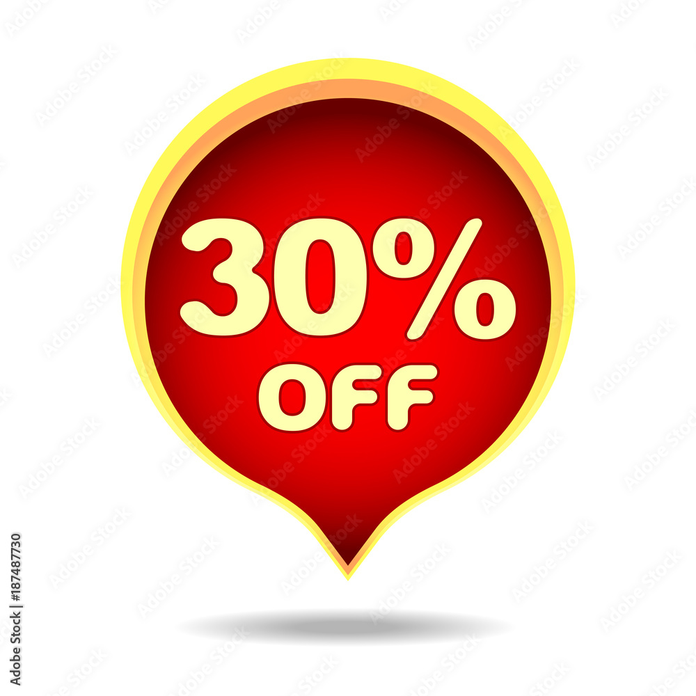 30 percent off speech bubble, sticker, label or icon with shadow for your design. 30 percent off speech bubble, sticker, label or icon with shadow for your design.