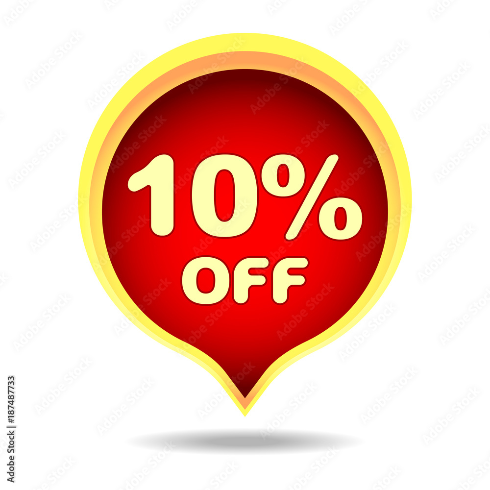 10 percent off speech bubble, sticker, label or icon with shadow for your design. 10 percent off speech bubble, sticker, label or icon with shadow for your design.