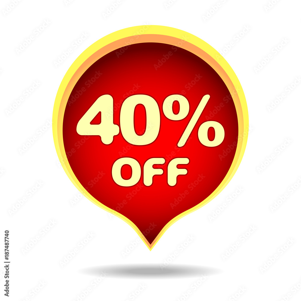 40 percent off speech bubble, sticker, label or icon with shadow for your design. 40 percent off speech bubble, sticker, label or icon with shadow for your design.
