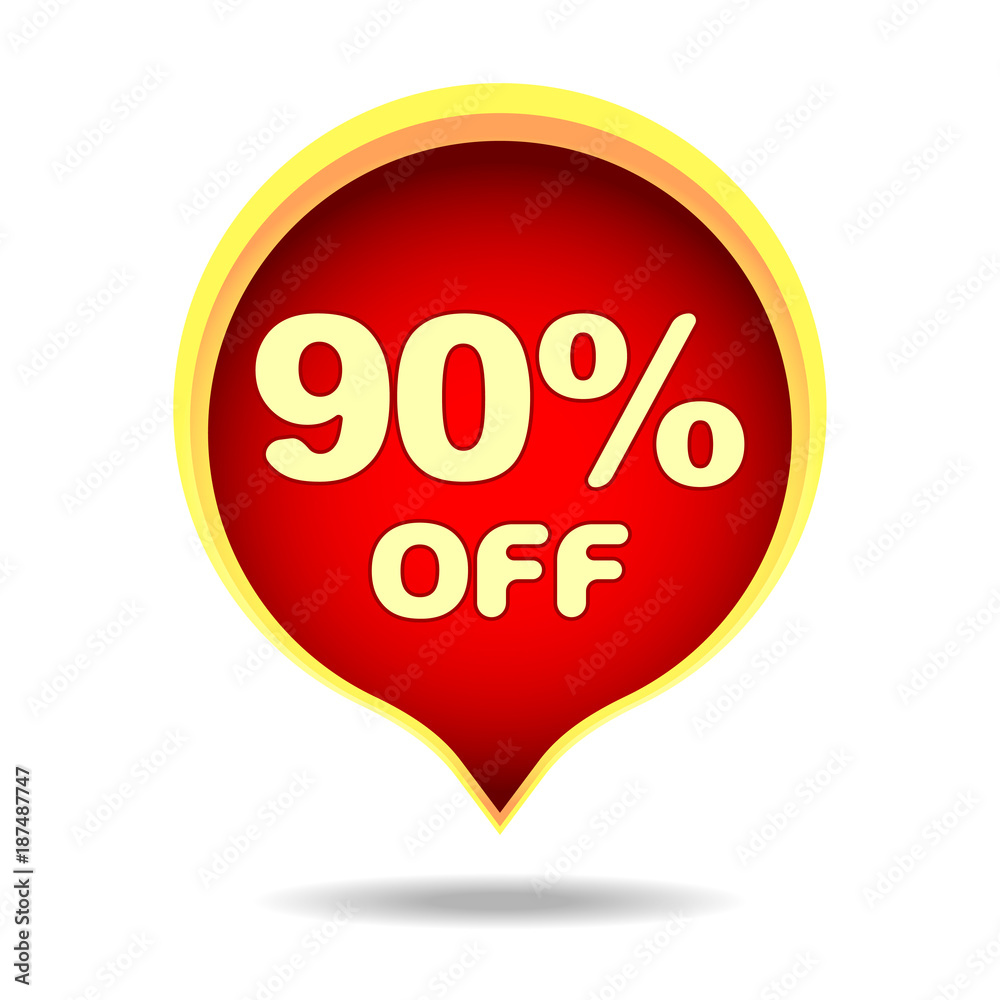 90 percent off speech bubble, sticker, label or icon with shadow for your design. 90 percent off speech bubble, sticker, label or icon with shadow for your design.