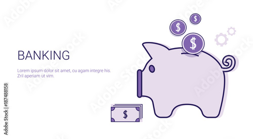 Banking Business Concept Money Savings Template Web Banner With Copy Space Vector Illustration