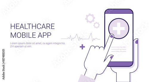 Healthcare Mobile Application Business Concept Template Web Banner With Copy Space Vector Illustration