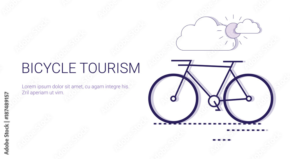 Bicycle Tourism Active Travel Adventure And Vacation Tourism Concept Web Banner With Copy Space Vector Illustration Bicycle Tourism Active Travel Adventure And Vacation Tourism Concept Web Banner With Copy Space Vector Illustration