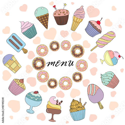 Vector illustration menu for restaurant or cafe with sweets
