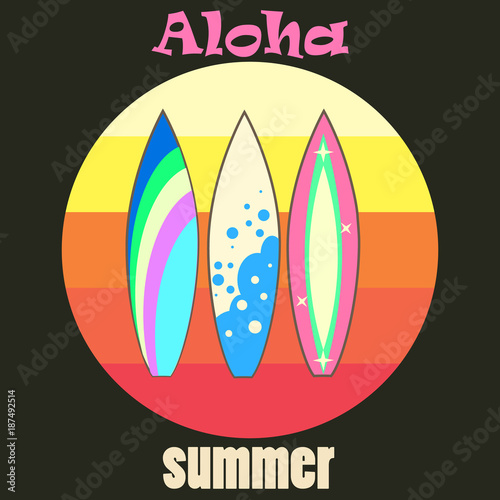 Vector modern colorful surfboard set