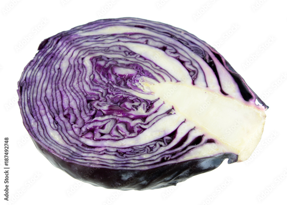 Cut red cabbage (purple-leaved varieties of Brassica oleracea) isolated on white background Cut red cabbage (purple-leaved varieties of Brassica oleracea) isolated on white background