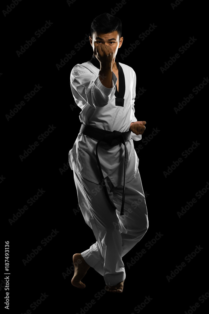 Portrait of an asian professional taekwondo black belt degree (Dan ...