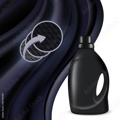 Blank plastic bottle for laundry detergent with black cloth. Vector realistic image.