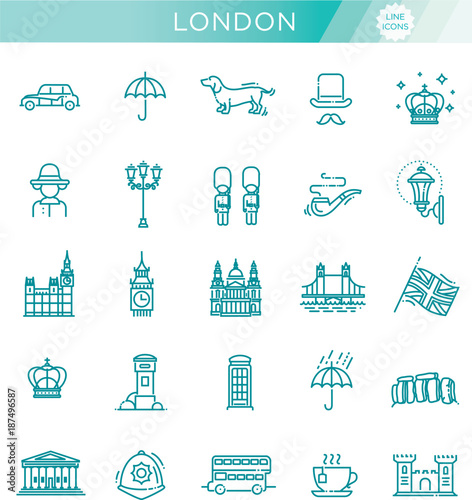 London icons set. England, thin line design