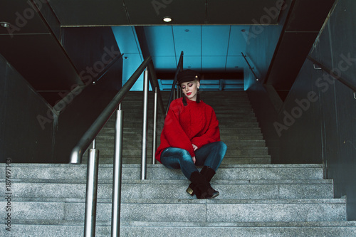 fashion young woman in stairs