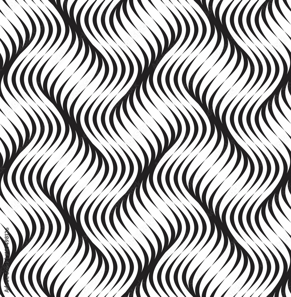 Vector seamless texture. Modern geometric background. Monochrome repeating pattern with interwoven wavy lines.