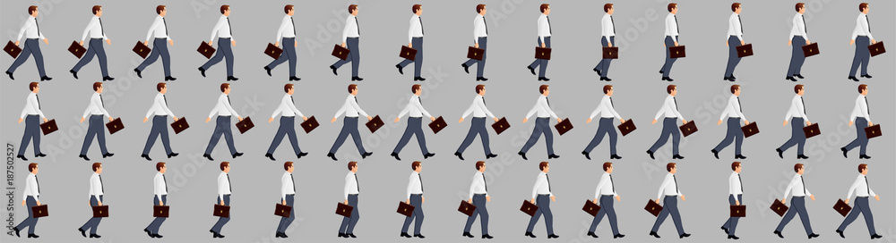 Business Man walking animation sprite sheets, Animation, loop animation, walk cycle, silhouette