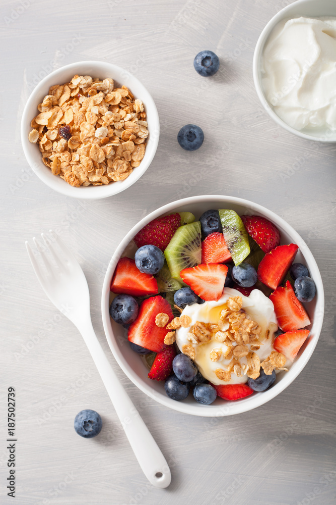 fruit berry salad with yogurt and granola for healthy breakfast fruit berry salad with yogurt and granola for healthy breakfast